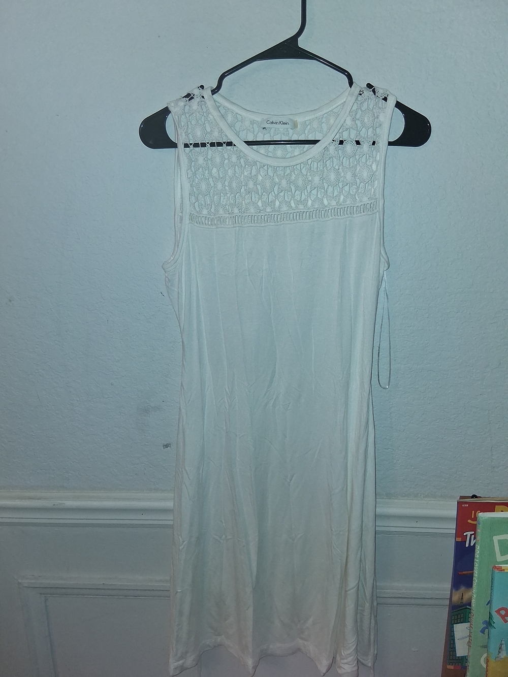 Calvin Klein White Crochet Yoke Sleeveless Tank Dress
